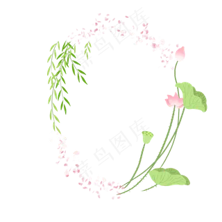 柳叶花瓣荷花边框PNG