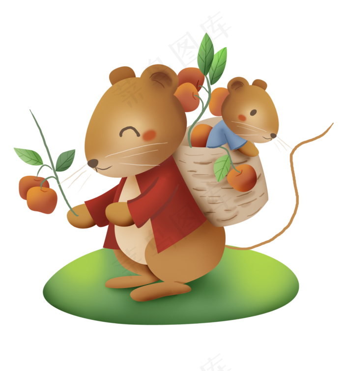 母亲节摘苹果的田鼠母子