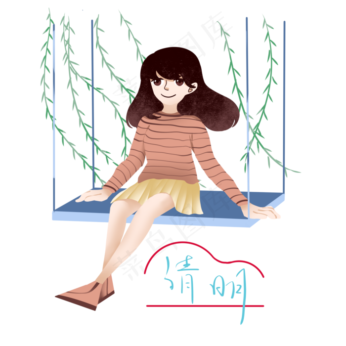 清明节荡秋千女孩
