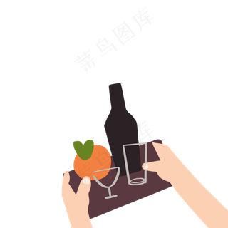 手拿着水果和红酒免扣图