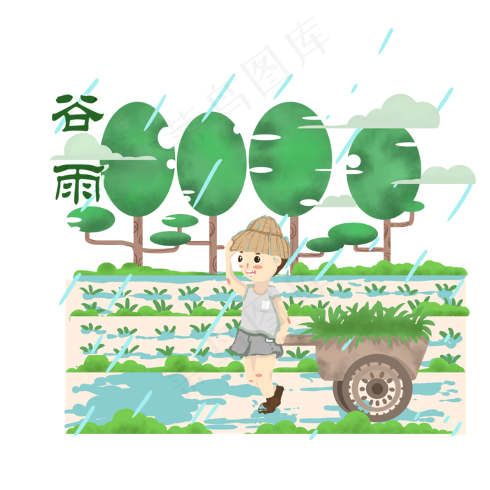 谷雨推车的小女孩(2000X2000(DPI:300))psd模版下载