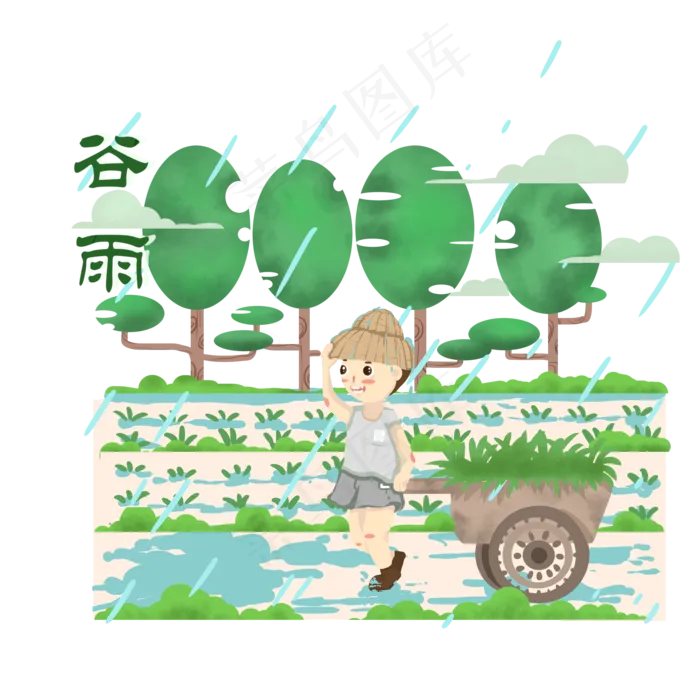 谷雨推车的小女孩(2000X2000(DPI:300))psd模版下载