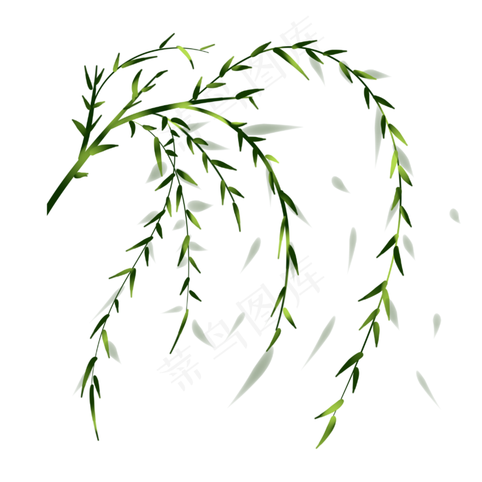 清明节春天吹柳树飘手绘装饰图案(3000X3000(DPI:299))psd模版下载