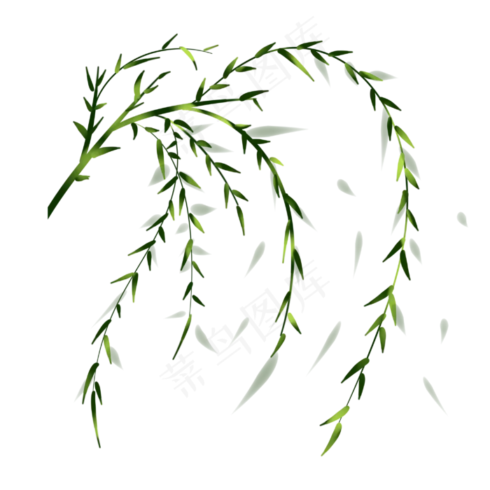 清明节春天吹柳树飘手绘装饰图案(3000X3000(DPI:299))psd模版下载