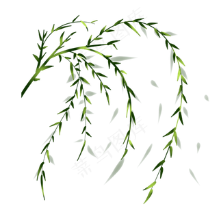 清明节春天吹柳树飘手绘装饰图案