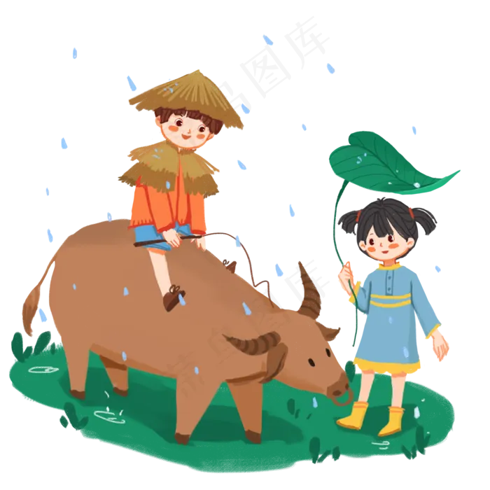 清明节雨天牧童骑牛PNG,免抠元素
