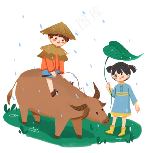 清明节雨天牧童骑牛PNG,免抠元素
