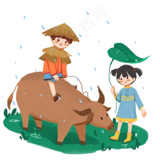清明节雨天牧童骑牛PNG,免抠元素