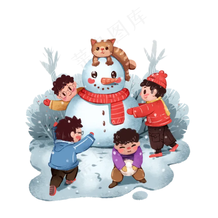 立冬冬至大雪小雪堆雪人卡通,免抠元素