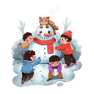 立冬冬至大雪小雪堆雪人卡通,免抠元素