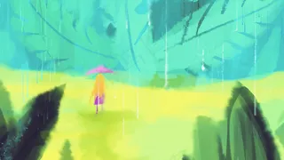 蓝绿色24节气谷雨春季雨水小清新风景