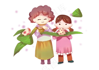 端午节外婆和小女孩一起吃粽子