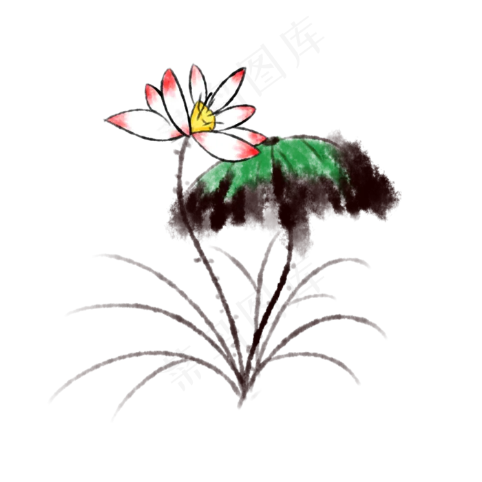 水墨清新手绘荷花(2000X2000(DPI:300))psd模版下载