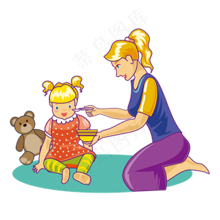 奶孩子吃饭的妈妈矢量素材