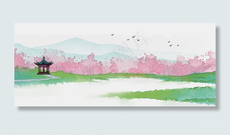 望亭汀水古风水墨山水风景