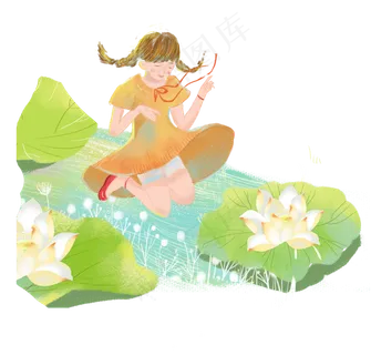 夏日大暑荷花莲叶少女