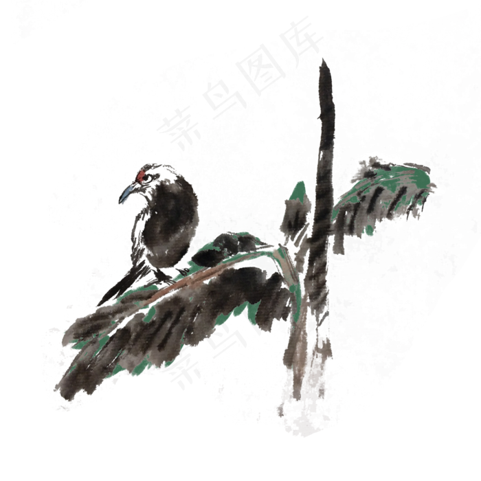 水墨花鸟中国风手绘,免抠元素