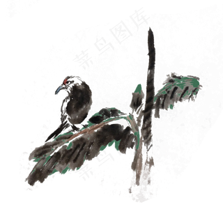 水墨花鸟中国风手绘,免抠元素
