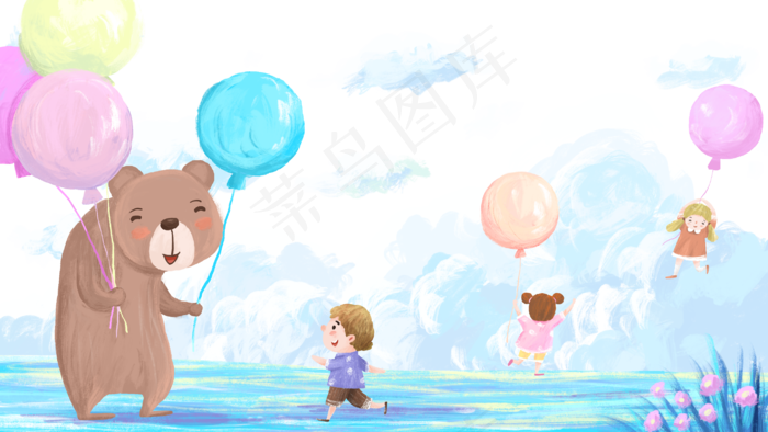 儿童节主题之儿童气球可爱治愈系(2880X1620(DPI:300))psd模版下载