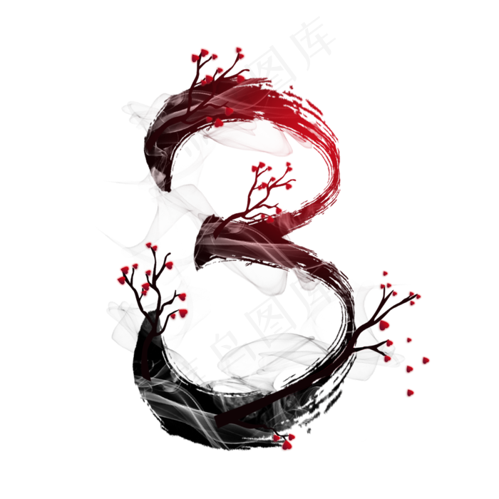 水墨梅花数字3(2000*2000px 	      )psd模版下载