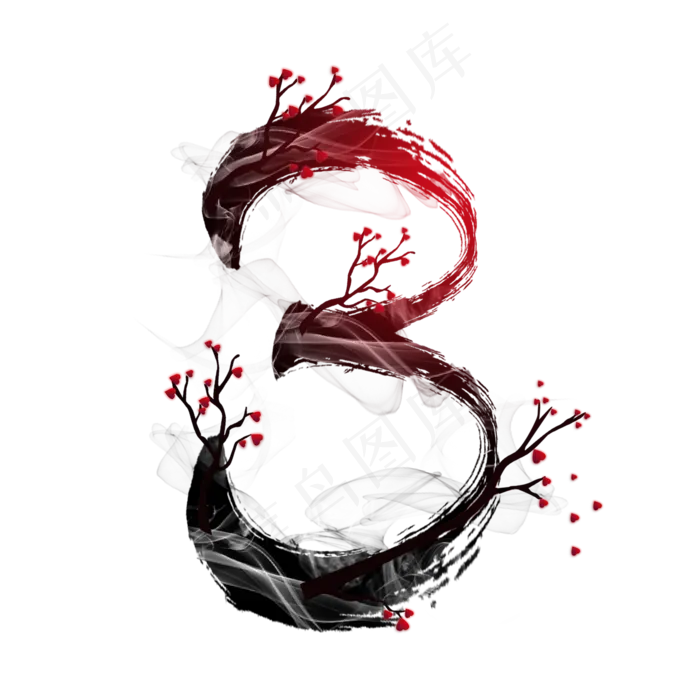 水墨梅花数字3(2000*2000px 	      )psd模版下载
