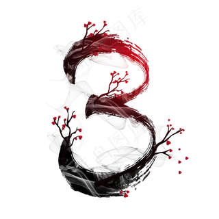 水墨梅花数字3