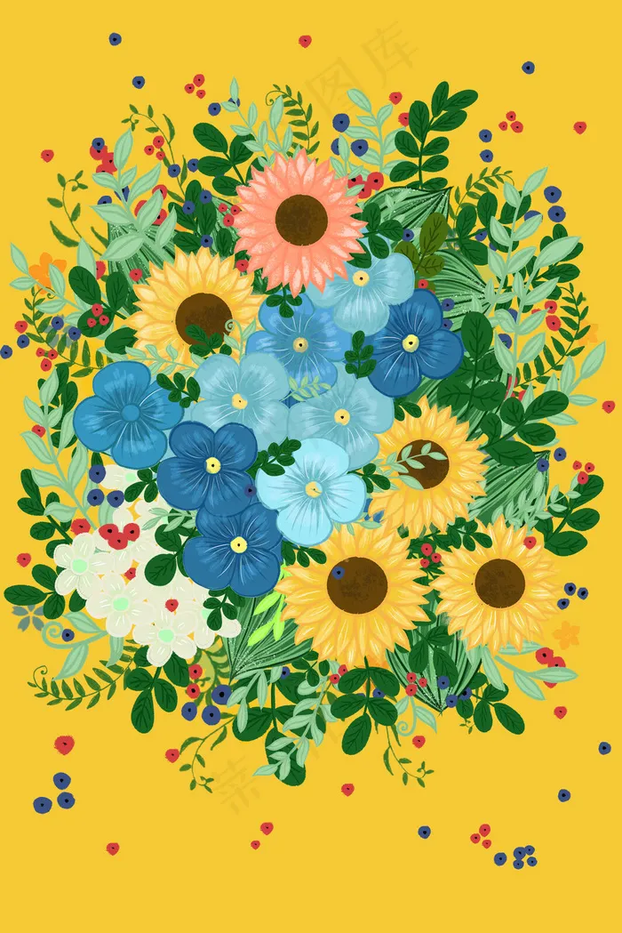 春游夏季小清新花团花束(3545X5315(DPI:300))psd模版下载