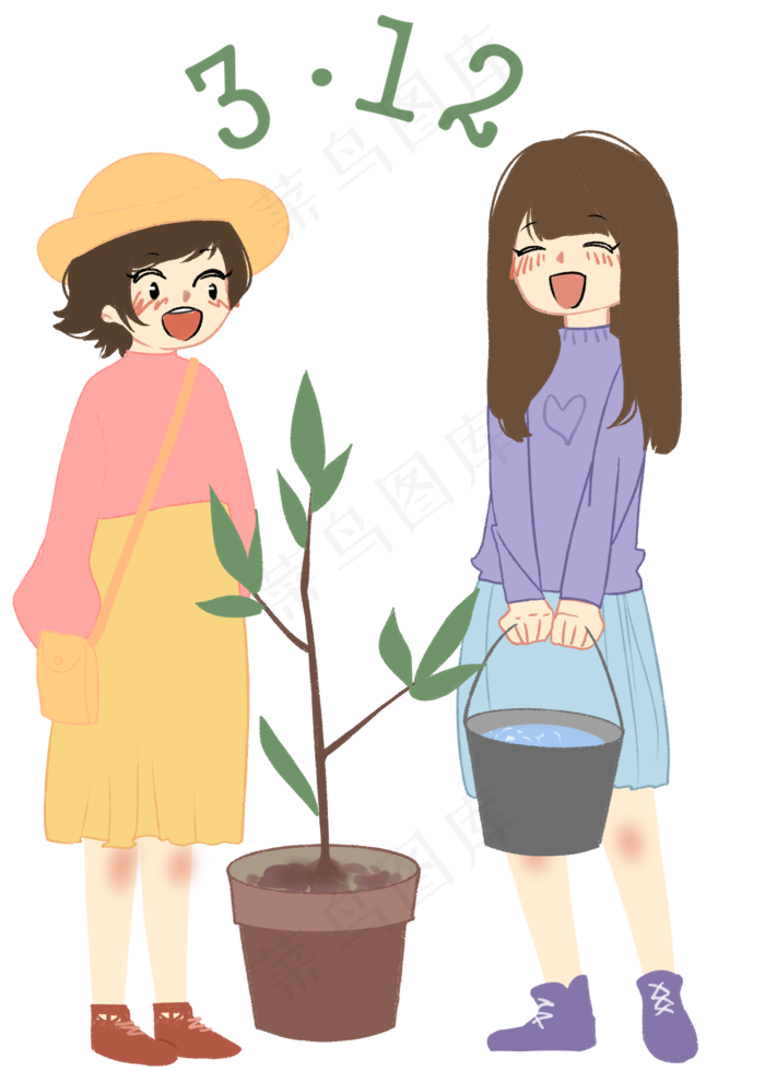 植树节人物和树木(2000X2800(DPI:299))psd模版下载