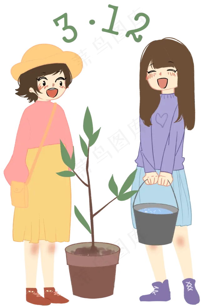 植树节人物和树木(2000X2800(DPI:299))psd模版下载