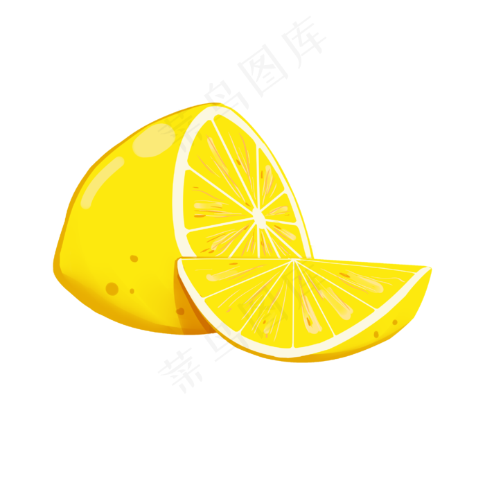 黄色手绘切开的水果柠檬叶子免扣(3000X3000(DPI:299))psd模版下载