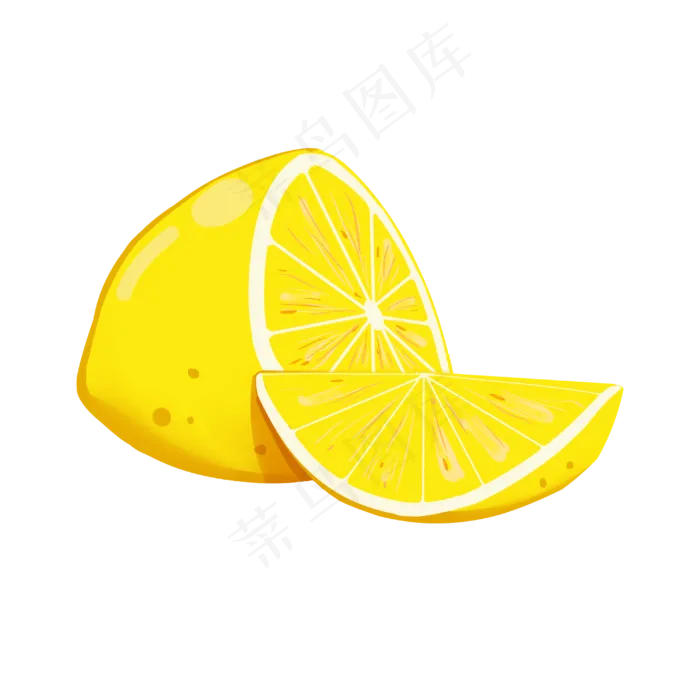 黄色手绘切开的水果柠檬叶子免扣