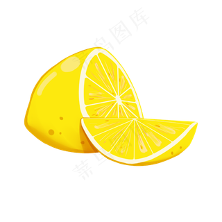 黄色手绘切开的水果柠檬叶子免扣