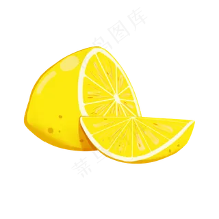 黄色手绘切开的水果柠檬叶子免扣