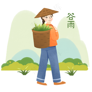 二十四节气谷雨节气女孩背篓