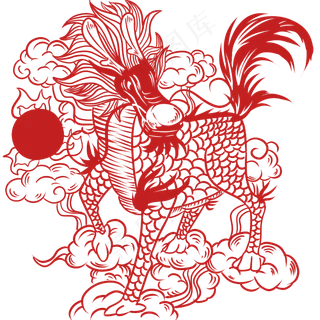 中国风喜庆剪纸窗花麒麟,免抠元素