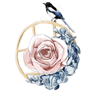 节日喜庆手绘水彩精致玫瑰可商用