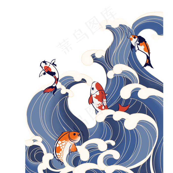 卡通海浪中的鱼儿下载,免抠元素(2000X2000(DPI:300))psd模版下载
