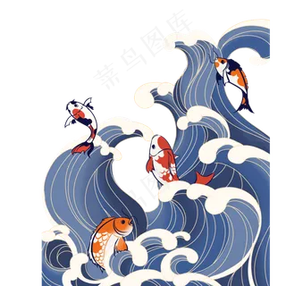卡通海浪中的鱼儿下载,免抠元素