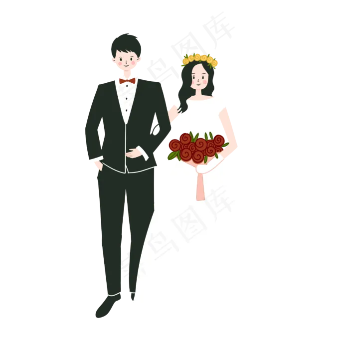 手绘卡通矢量扁平情侣结婚玫瑰花(3000X3000(DPI:299))psd模版下载