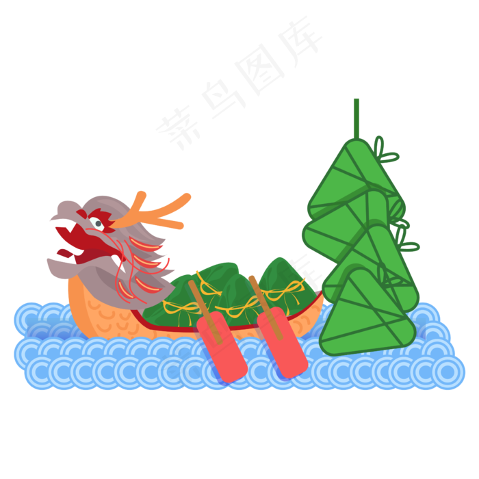 卡通手绘端午节的龙舟