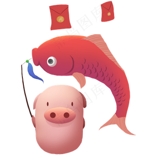 猪年锦鲤手绘免抠元素