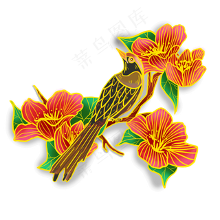 国潮花鸟中国风素材,免抠元素