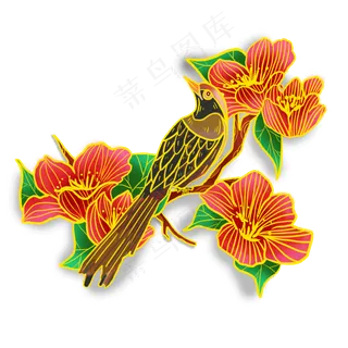 国潮花鸟中国风素材,免抠元素