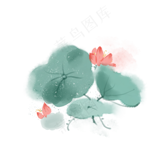 中国风水彩水墨莲与花,免抠元素