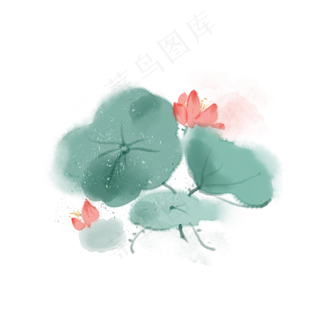 中国风水彩水墨莲与花,免抠元素