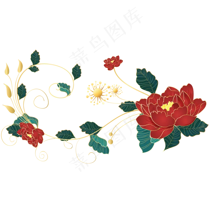 国潮中国风花朵装饰,免抠元素(2000*2000px 300 dpi )ai矢量模版下载