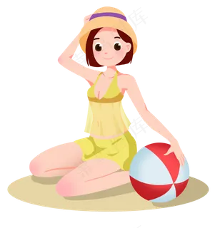 夏至沙滩球女孩