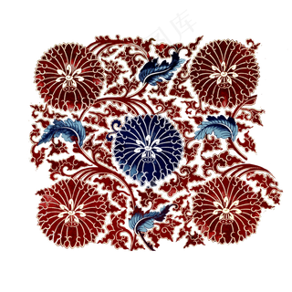中式青花瓷团花精致,免抠元素