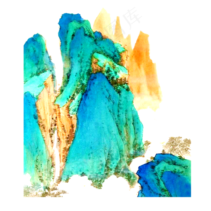 山水翠色国画水墨PNG(3000X3000(DPI:300))psd模版下载