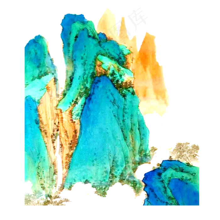 山水翠色国画水墨PNG(3000X3000(DPI:300))psd模版下载